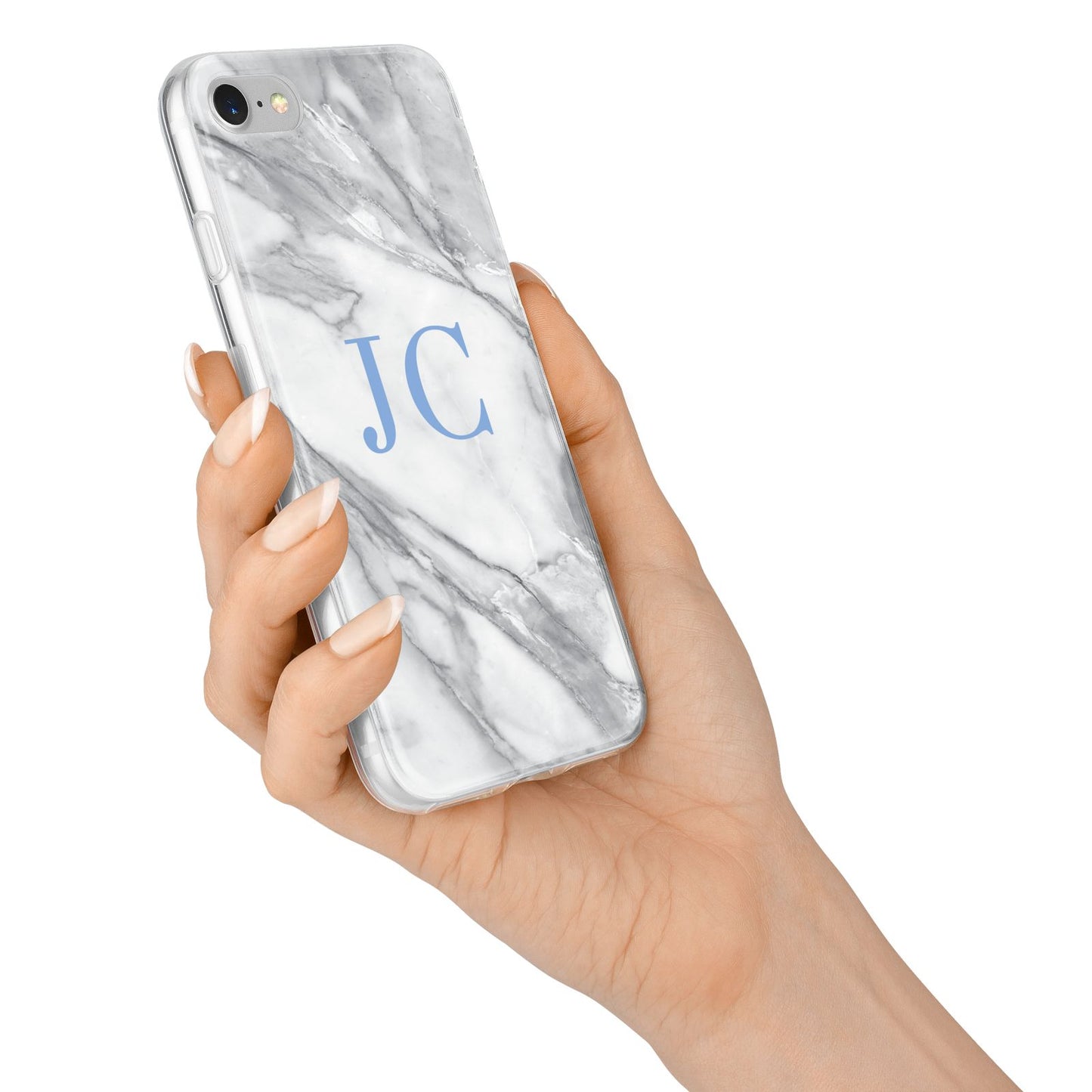 Grey Marble Blue Initials iPhone 7 Bumper Case on Silver iPhone Alternative Image