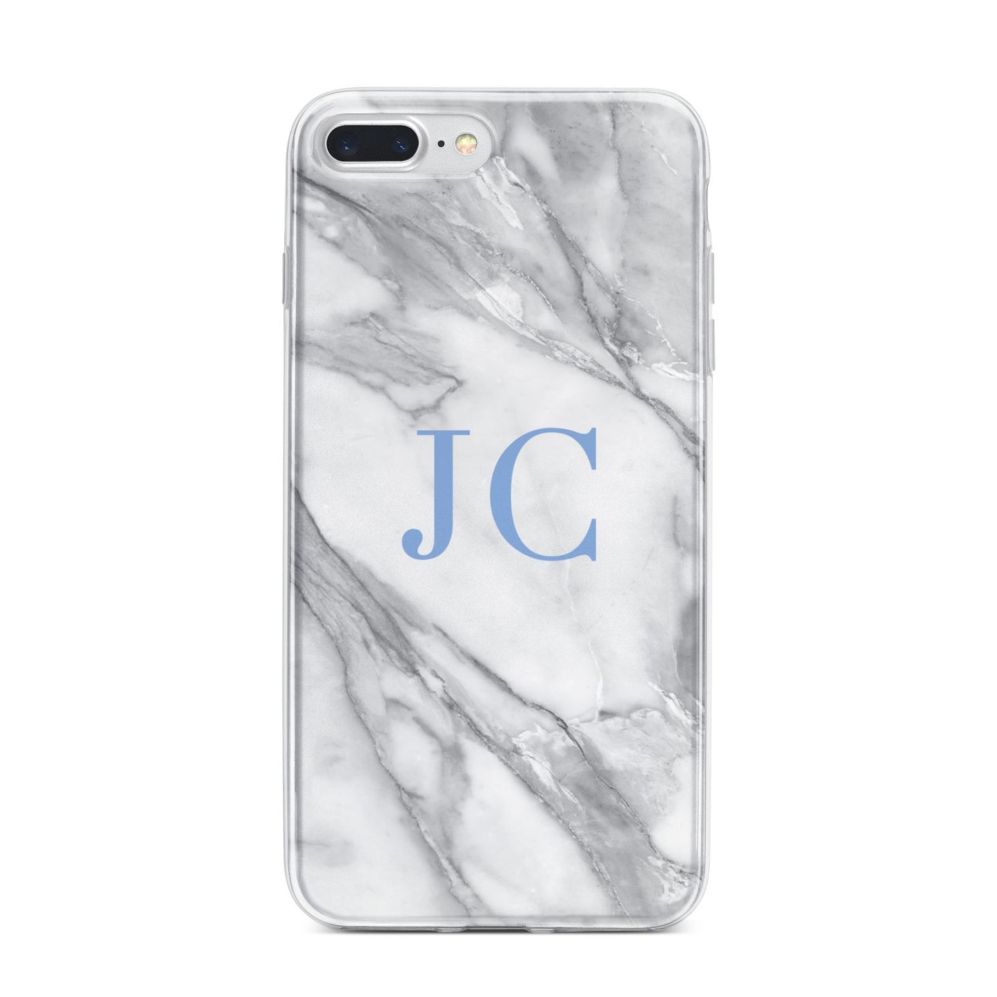 Grey Marble Blue Initials iPhone 7 Plus Bumper Case on Silver iPhone