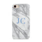Grey Marble Blue Initials iPhone 8 3D Tough Case on Gold Phone