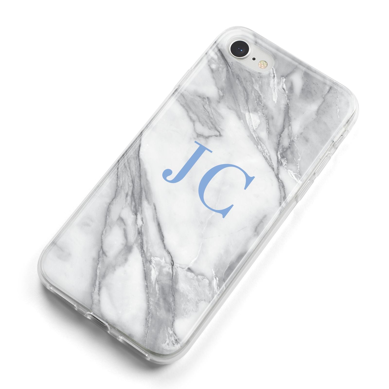 Grey Marble Blue Initials iPhone 8 Bumper Case on Silver iPhone Alternative Image
