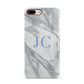 Grey Marble Blue Initials iPhone 8 Plus 3D Snap Case on Gold Phone