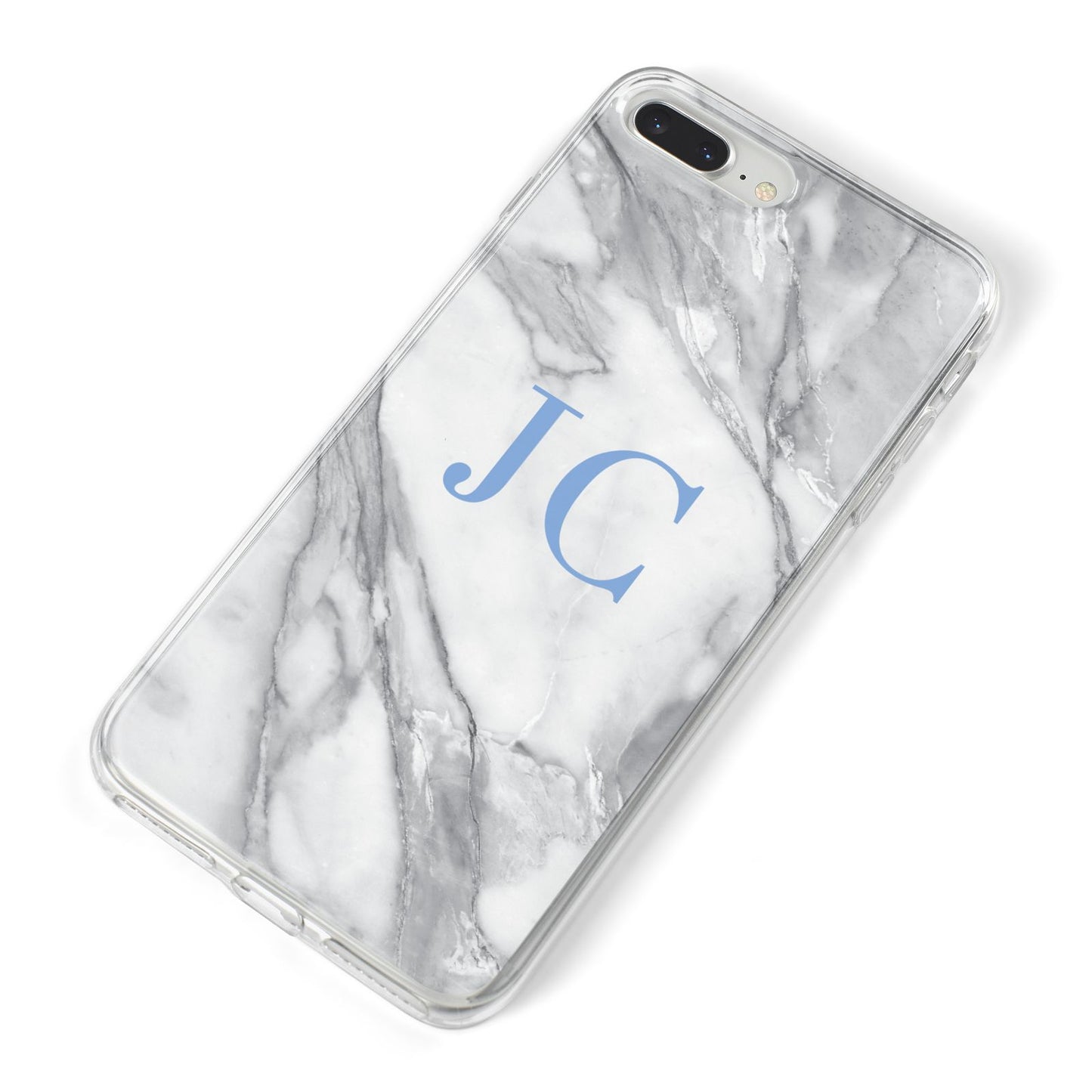 Grey Marble Blue Initials iPhone 8 Plus Bumper Case on Silver iPhone Alternative Image