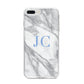 Grey Marble Blue Initials iPhone 8 Plus Bumper Case on Silver iPhone