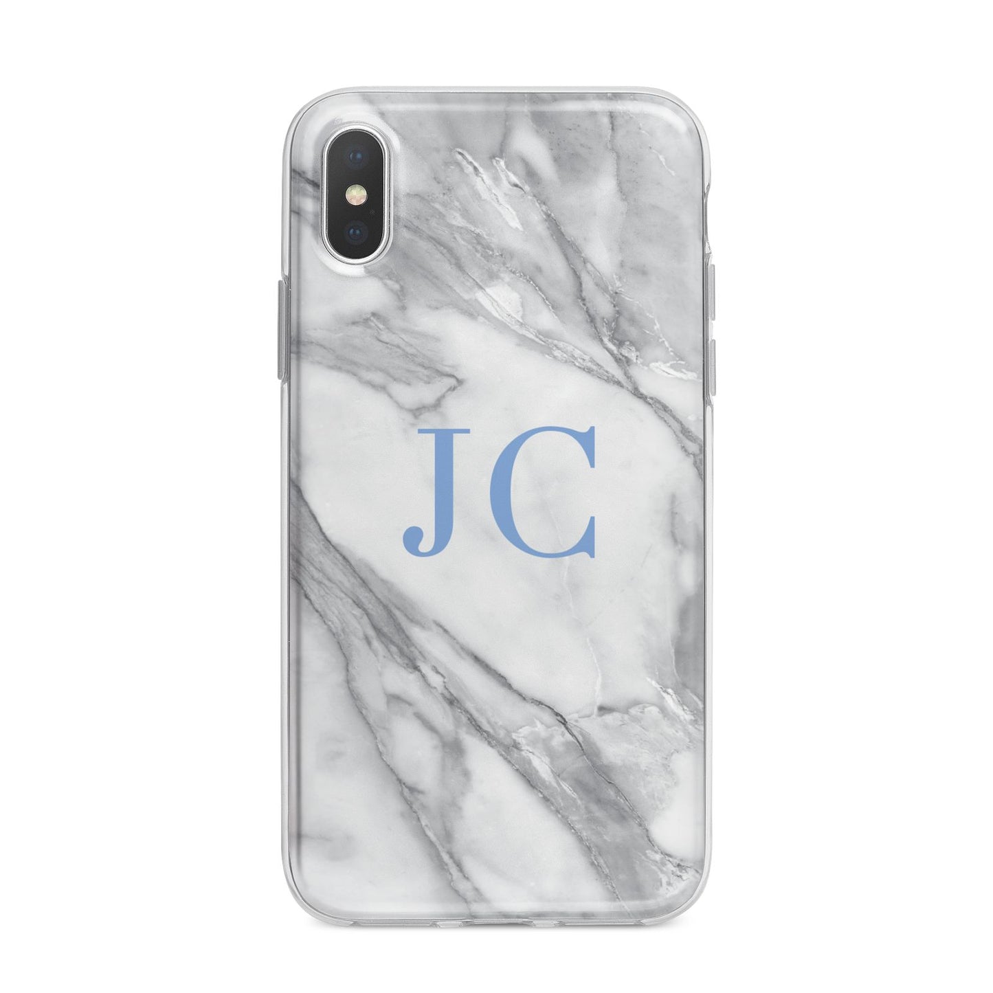 Grey Marble Blue Initials iPhone X Bumper Case on Silver iPhone Alternative Image 1