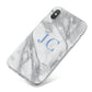 Grey Marble Blue Initials iPhone X Bumper Case on Silver iPhone