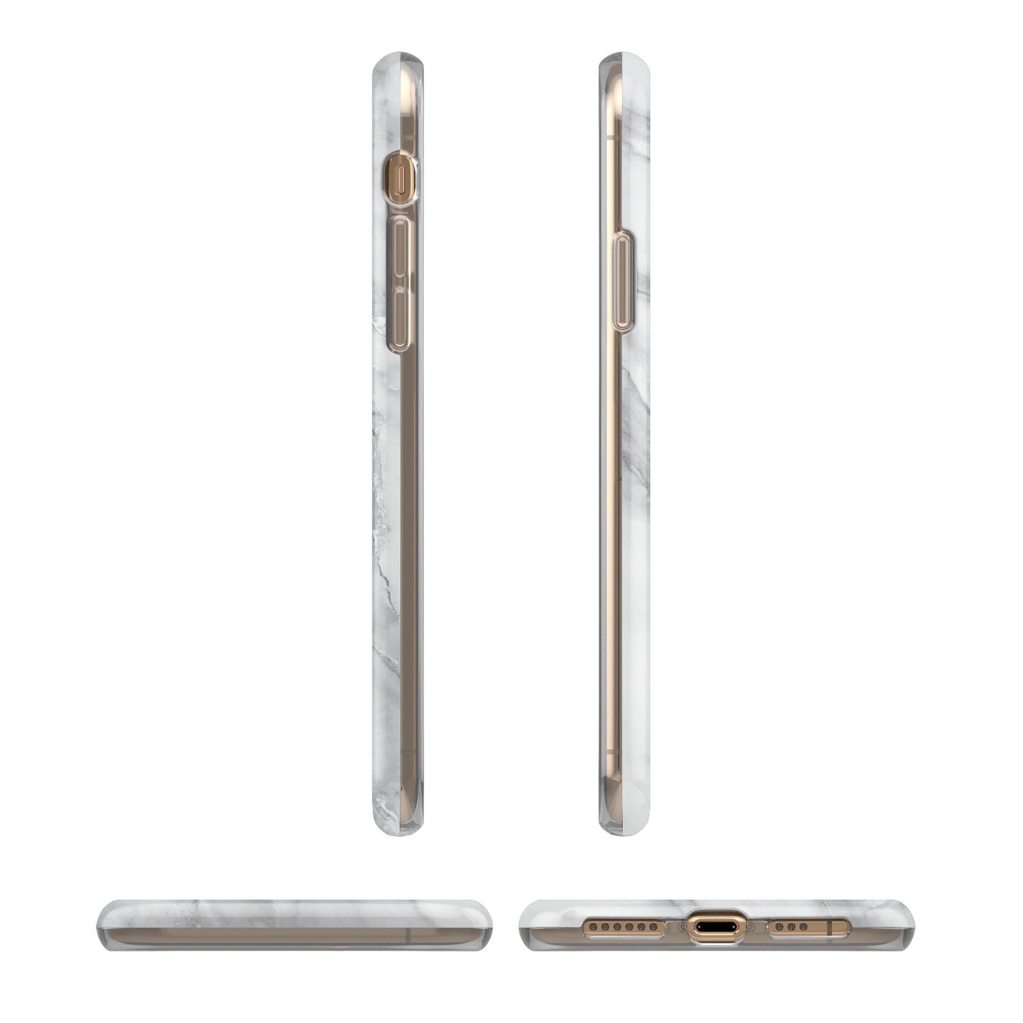 Grey Marble Blue Initials iPhone XS 3D Tough Case in Gold Angled Images