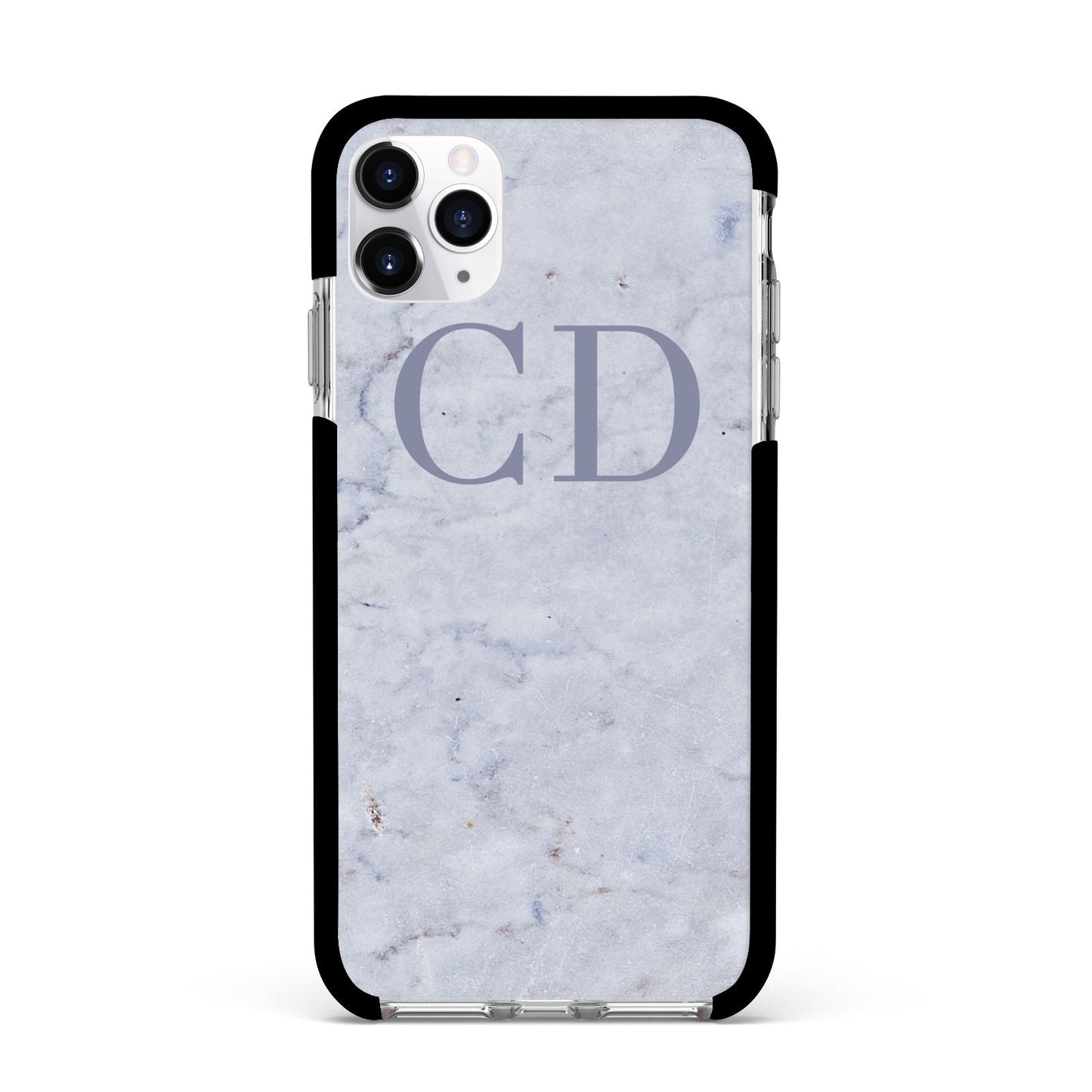 Grey Marble Grey Initials Apple iPhone 11 Pro Max in Silver with Black Impact Case