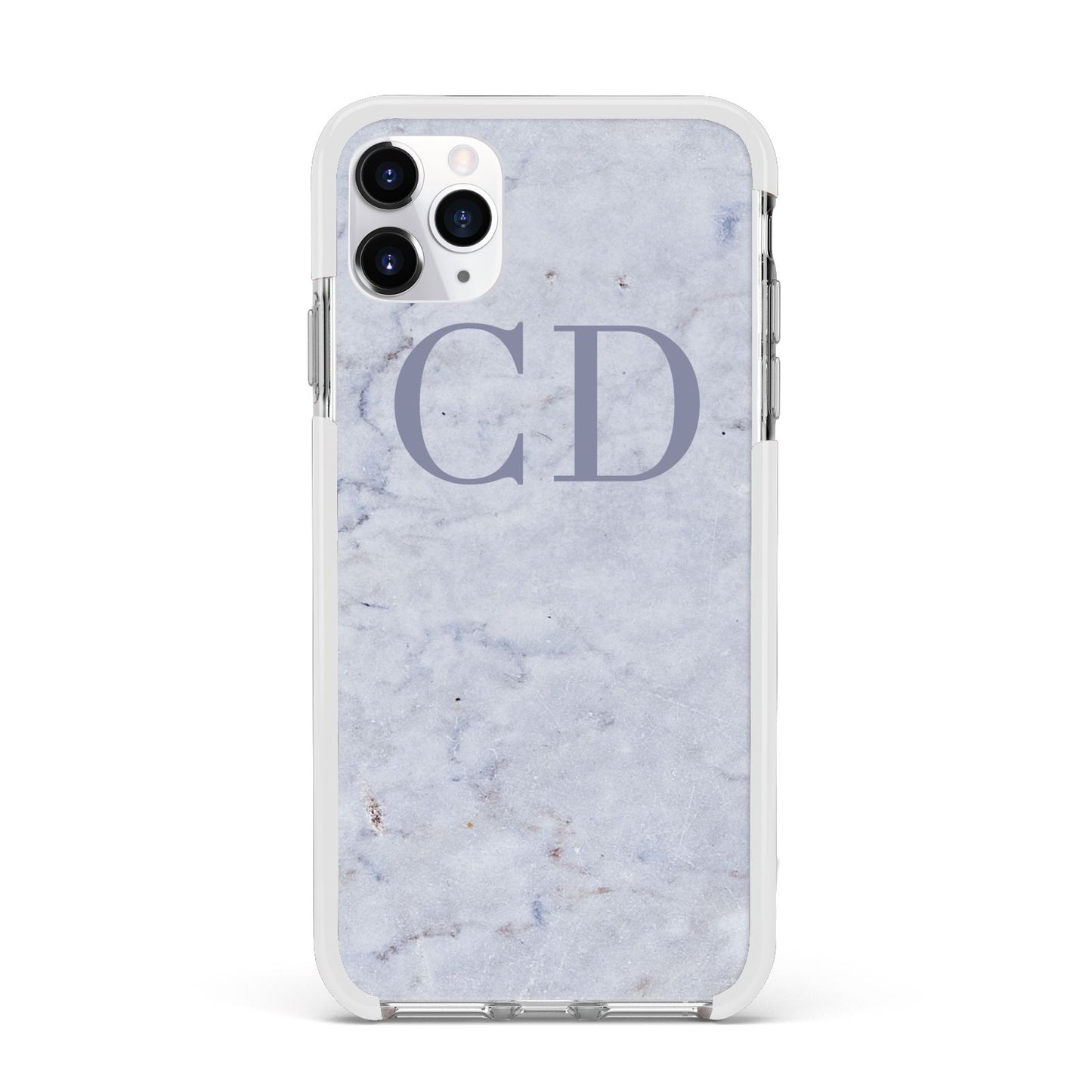 Grey Marble Grey Initials Apple iPhone 11 Pro Max in Silver with White Impact Case