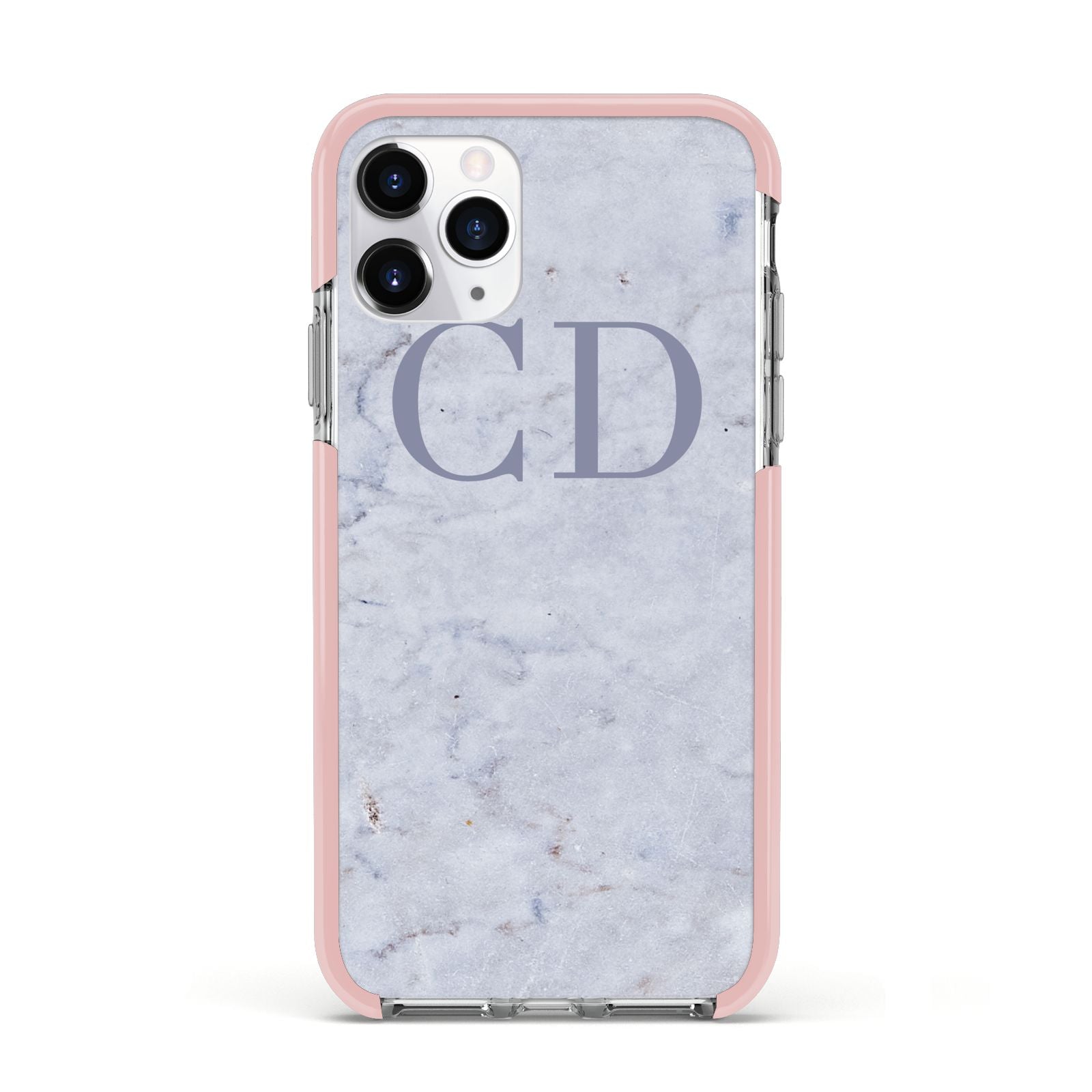 Grey Marble Grey Initials Apple iPhone 11 Pro in Silver with Pink Impact Case