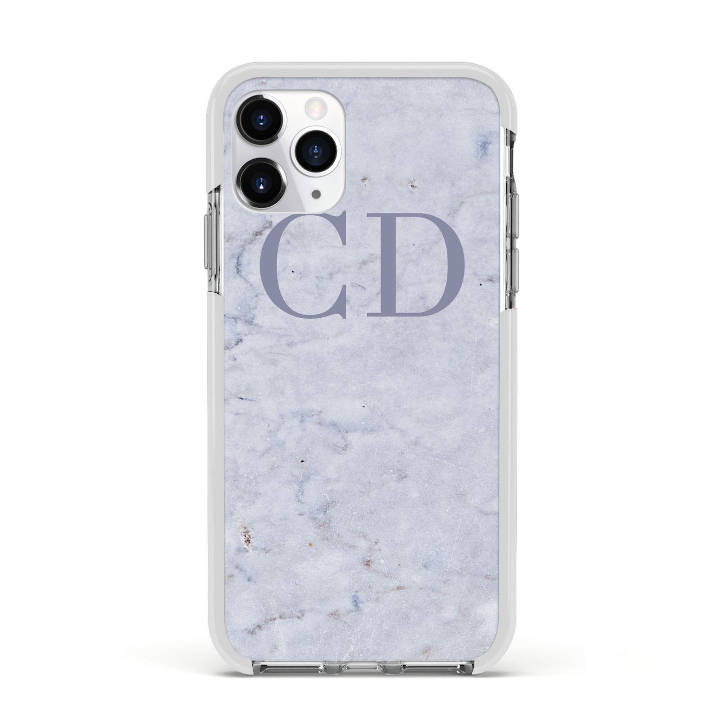 Grey Marble Grey Initials Apple iPhone 11 Pro in Silver with White Impact Case