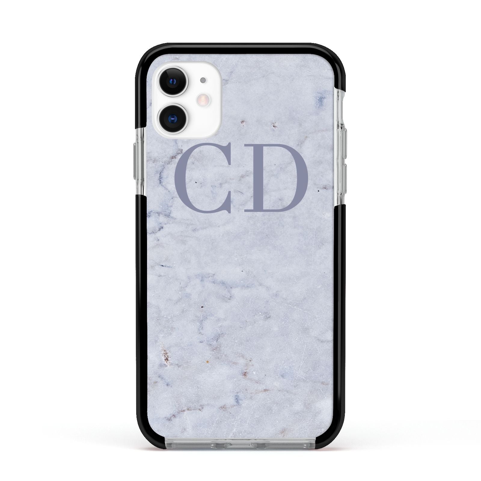 Grey Marble Grey Initials Apple iPhone 11 in White with Black Impact Case