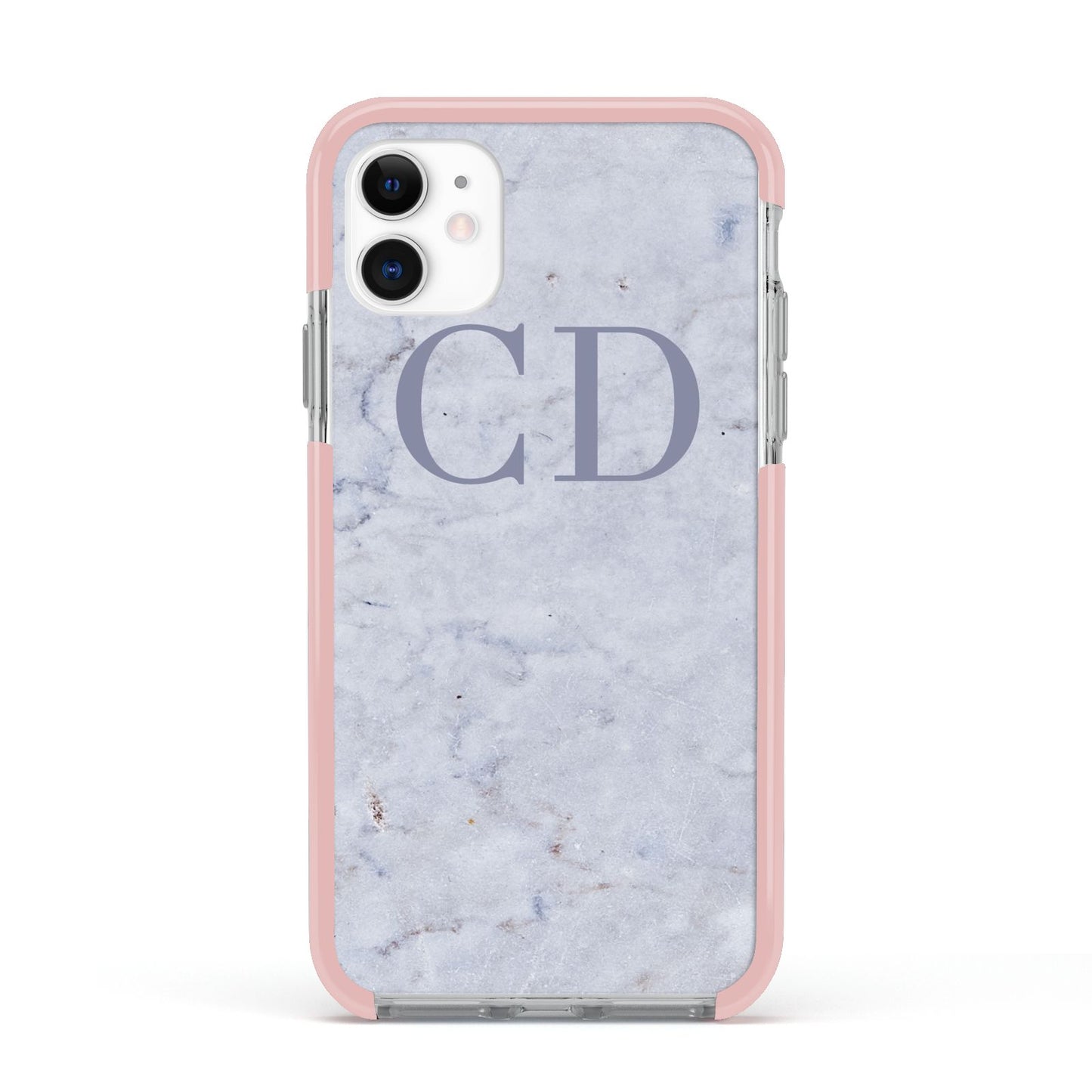 Grey Marble Grey Initials Apple iPhone 11 in White with Pink Impact Case