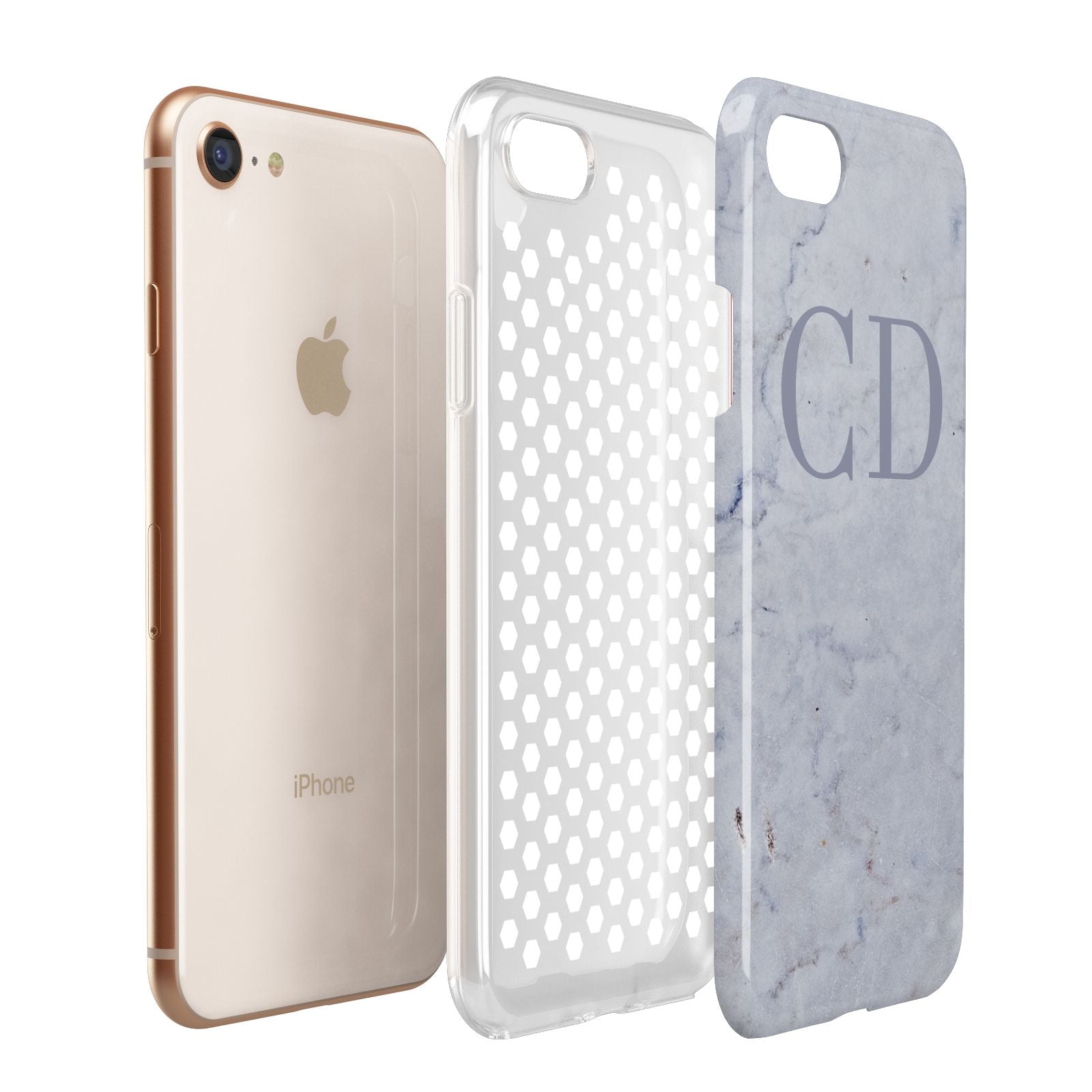 Grey Marble Grey Initials Apple iPhone 7 8 3D Tough Case Expanded View