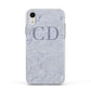 Grey Marble Grey Initials Apple iPhone XR Impact Case White Edge on Silver Phone