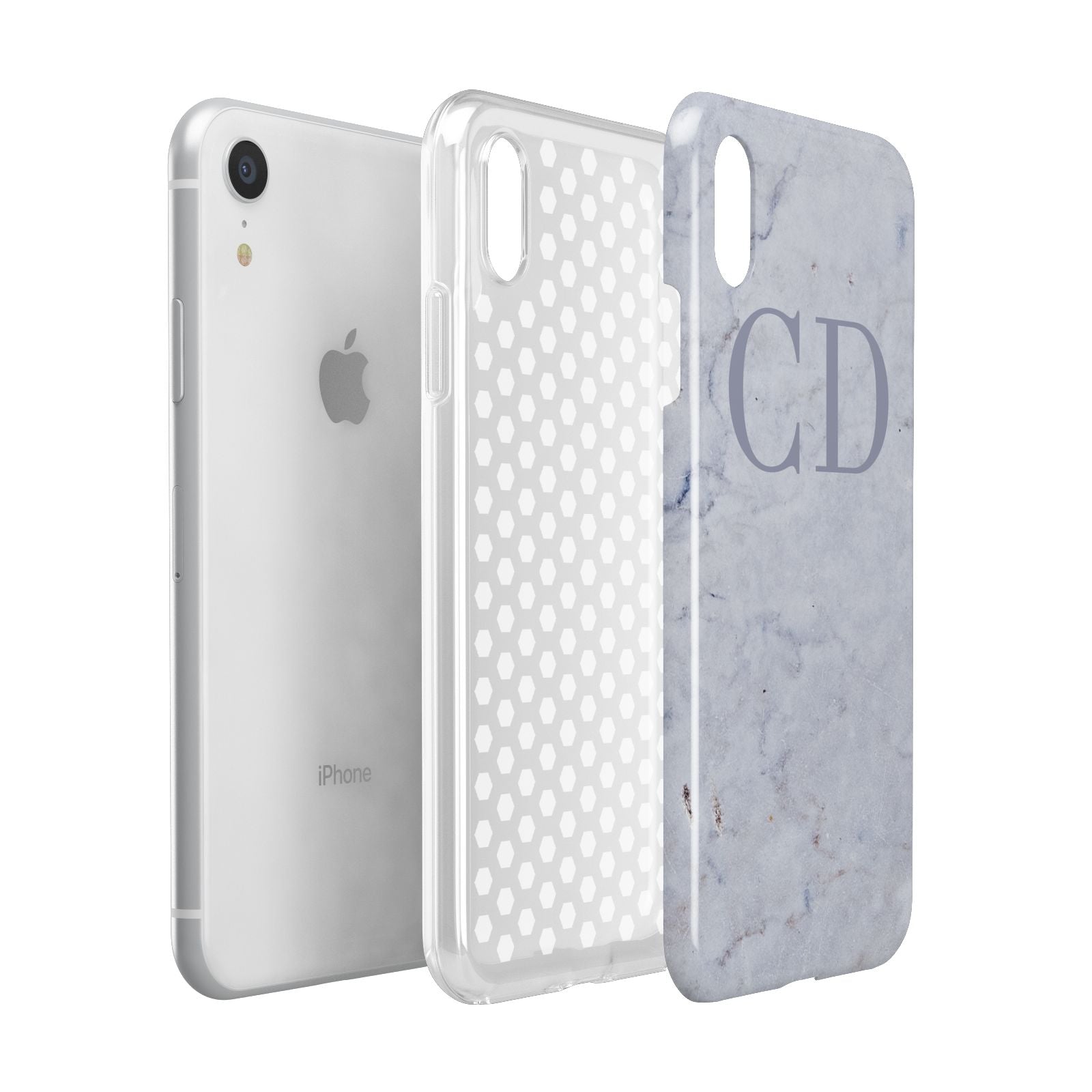 Grey Marble Grey Initials Apple iPhone XR White 3D Tough Case Expanded view