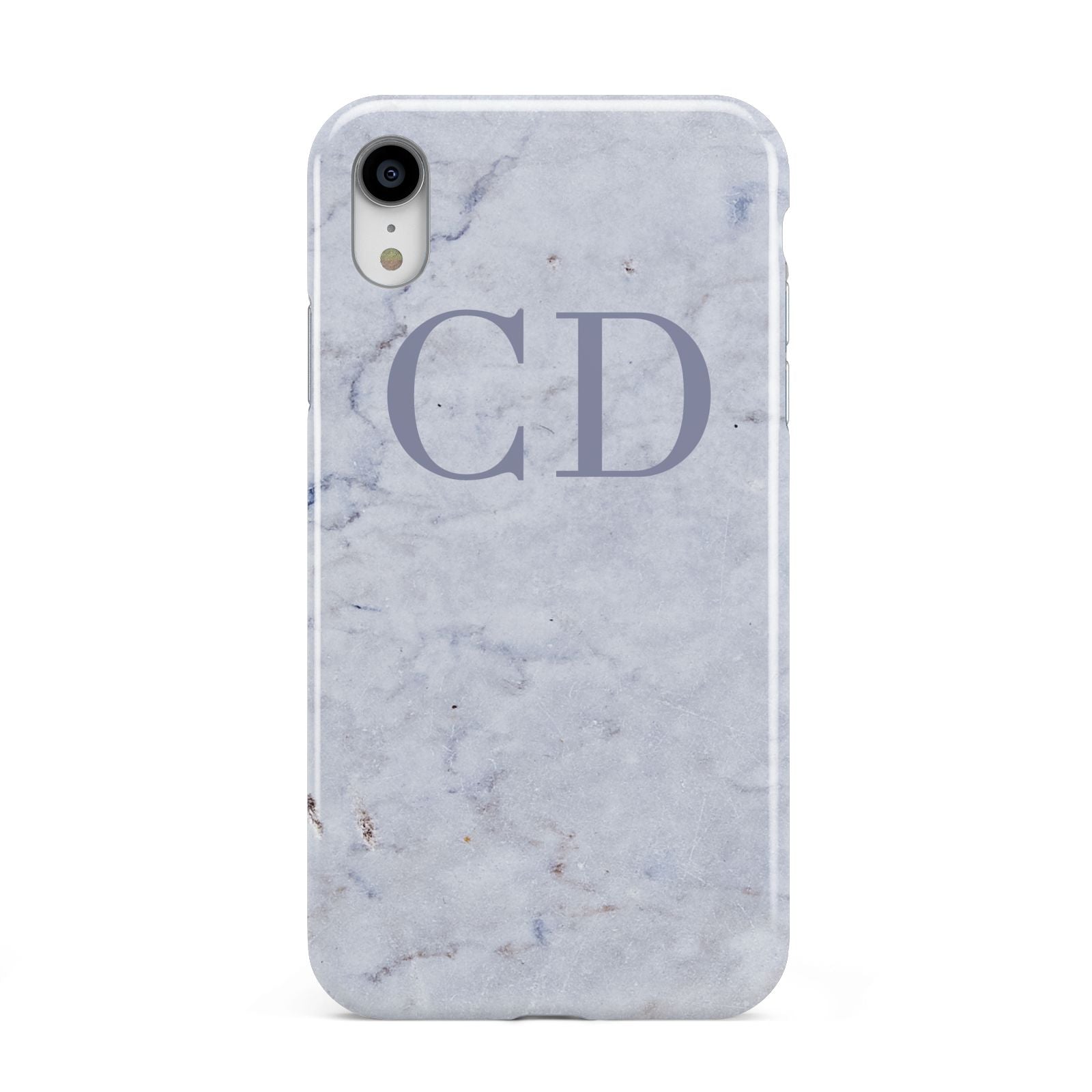 Grey Marble Grey Initials Apple iPhone XR White 3D Tough Case