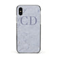 Grey Marble Grey Initials Apple iPhone Xs Impact Case Black Edge on Silver Phone