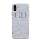 Grey Marble Grey Initials Apple iPhone Xs Impact Case Pink Edge on Gold Phone