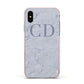 Grey Marble Grey Initials Apple iPhone Xs Impact Case Pink Edge on Silver Phone