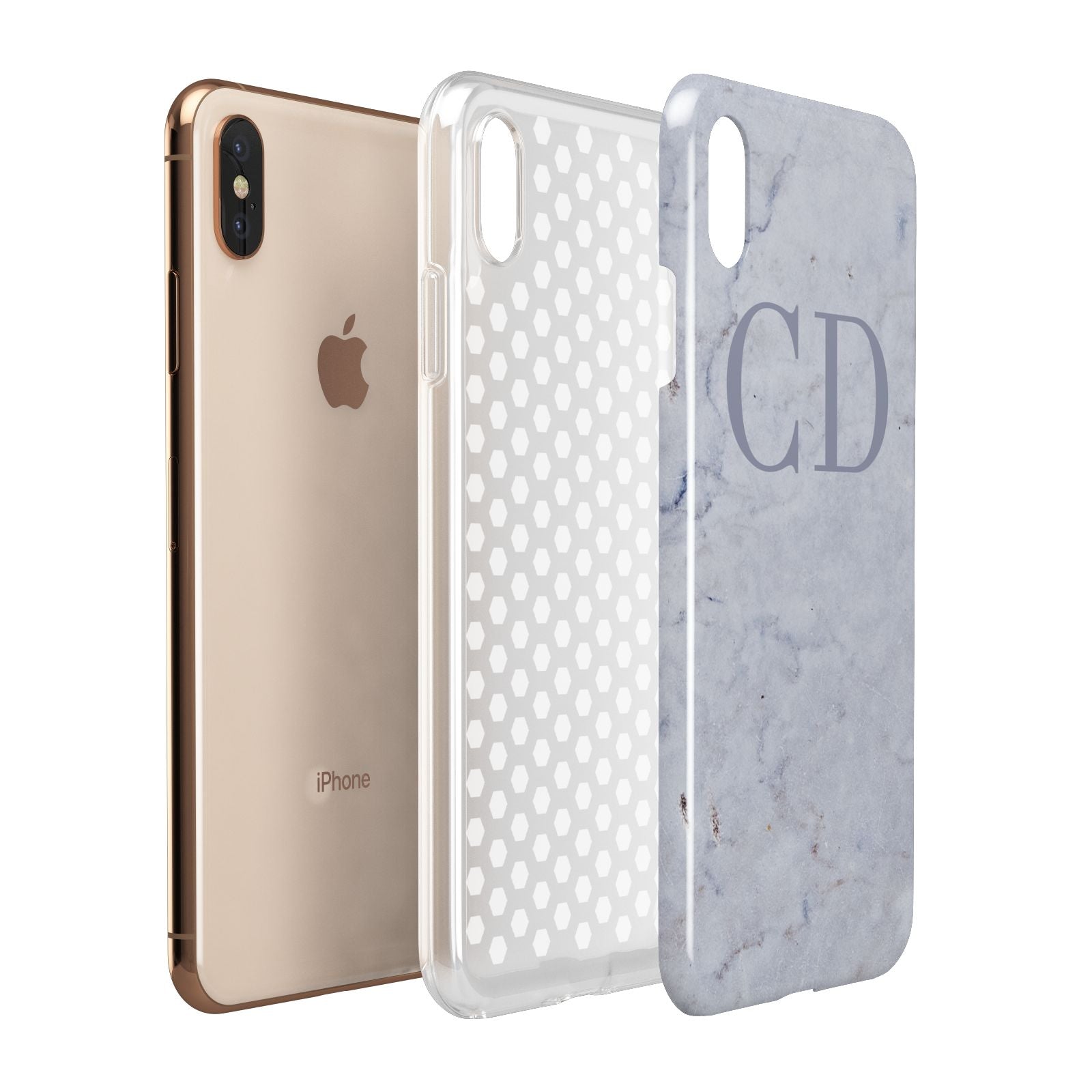 Grey Marble Grey Initials Apple iPhone Xs Max 3D Tough Case Expanded View