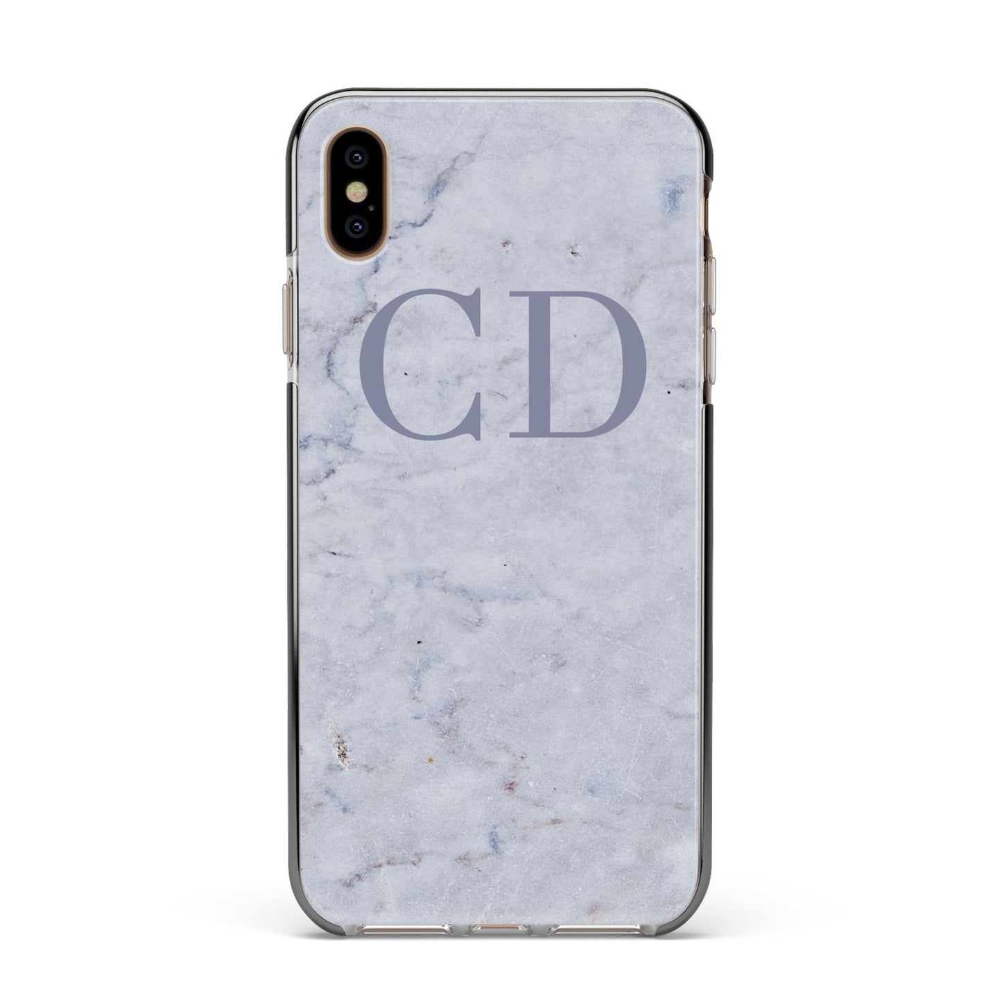 Grey Marble Grey Initials Apple iPhone Xs Max Impact Case Black Edge on Gold Phone