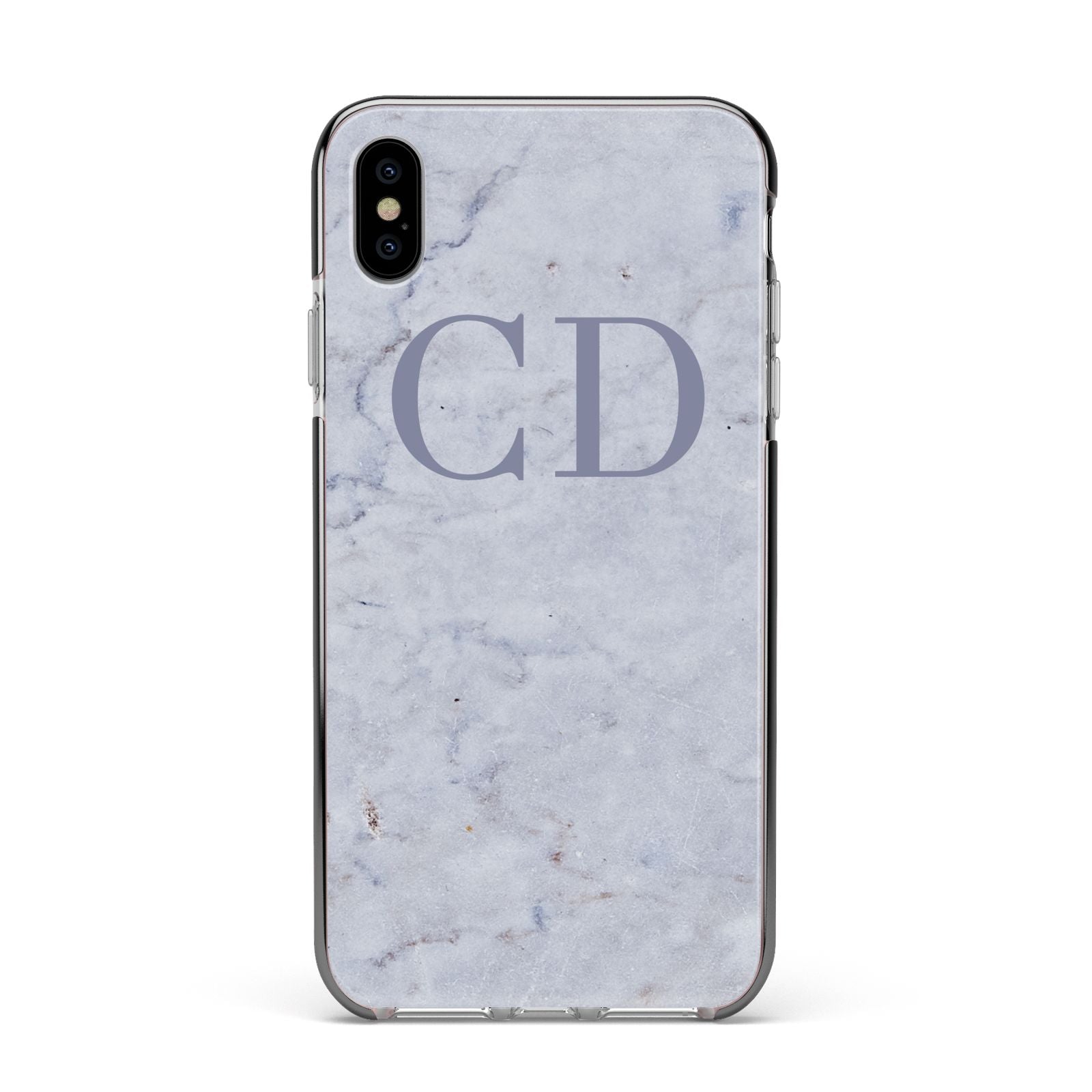 Grey Marble Grey Initials Apple iPhone Xs Max Impact Case Black Edge on Silver Phone