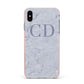 Grey Marble Grey Initials Apple iPhone Xs Max Impact Case Pink Edge on Silver Phone