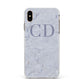 Grey Marble Grey Initials Apple iPhone Xs Max Impact Case White Edge on Gold Phone