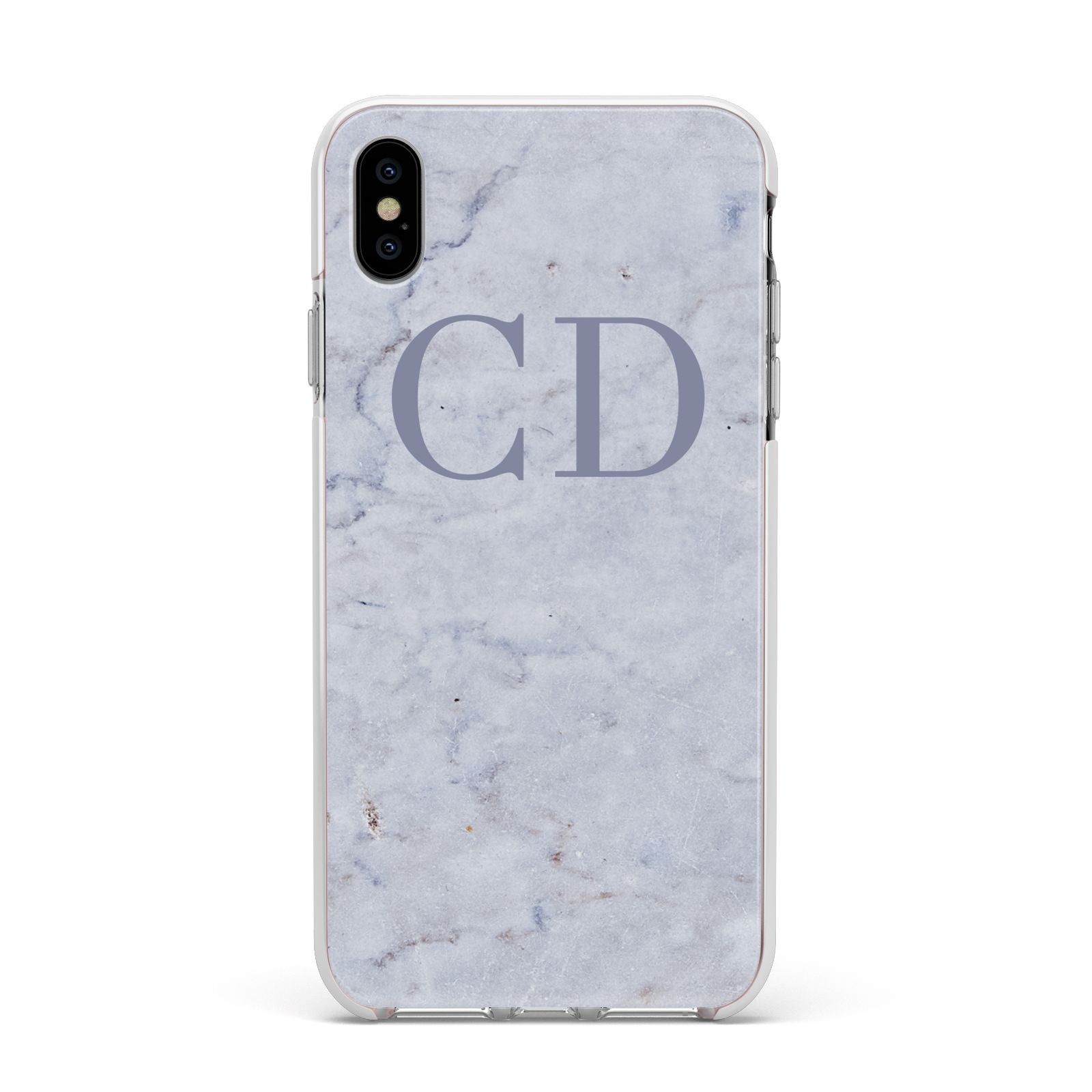Grey Marble Grey Initials Apple iPhone Xs Max Impact Case White Edge on Silver Phone