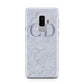 Grey Marble Grey Initials Samsung Galaxy S9 Plus Case on Silver phone
