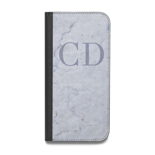 Grey Marble Grey Initials Vegan Leather Flip iPhone Case