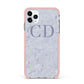Grey Marble Grey Initials iPhone 11 Pro Max Impact Pink Edge Case