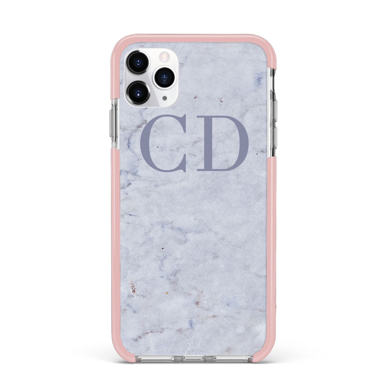 Grey Marble Grey Initials iPhone 11 Pro Max Impact Pink Edge Case