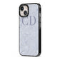 Grey Marble Grey Initials iPhone 13 Black Impact Case Side Angle on Silver phone