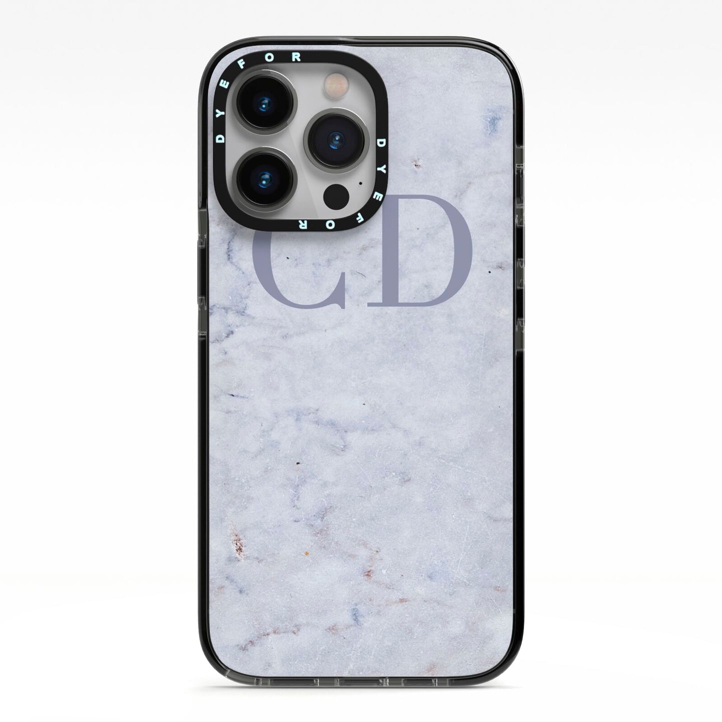 Grey Marble Grey Initials iPhone 13 Pro Black Impact Case on Silver phone
