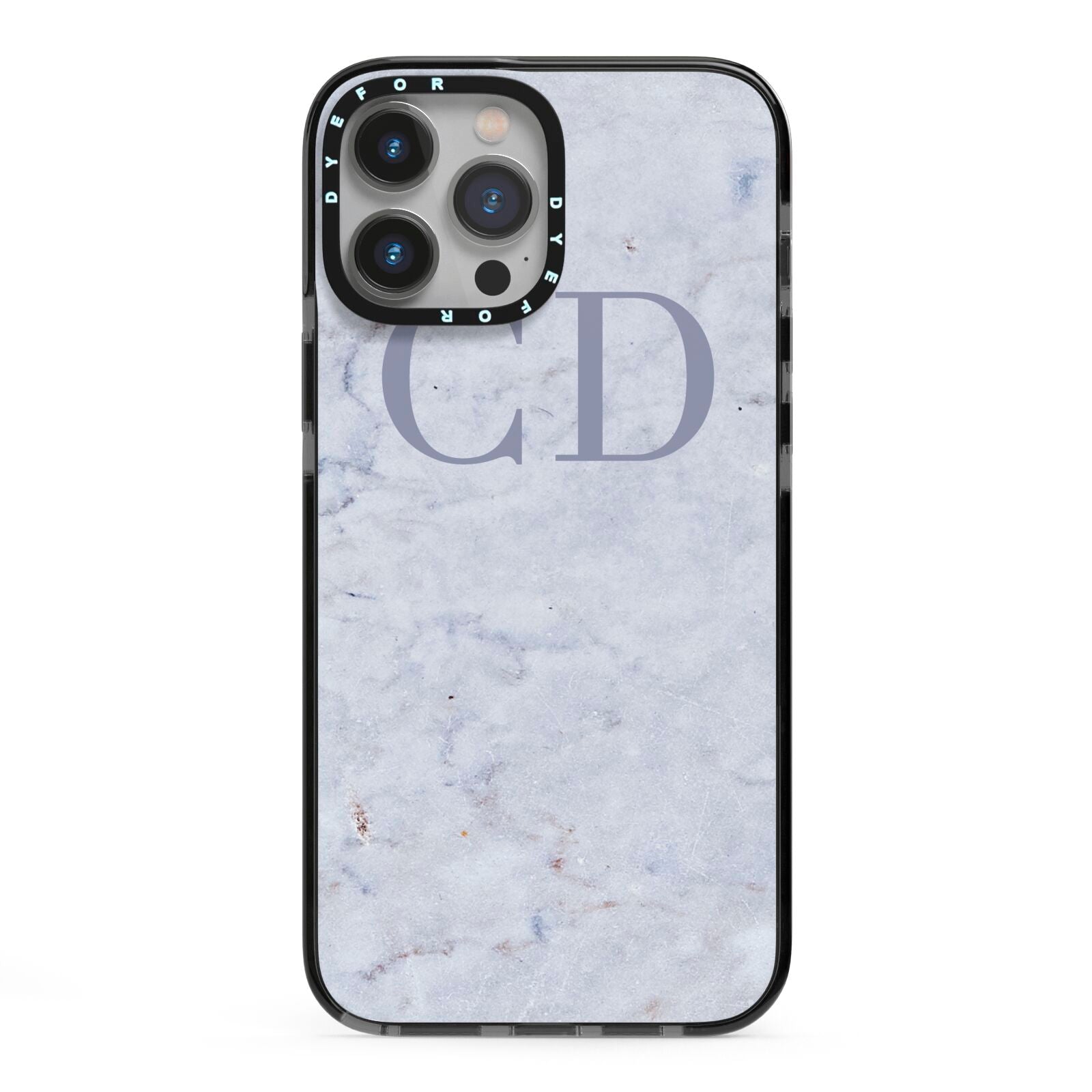 Grey Marble Grey Initials iPhone 13 Pro Max Black Impact Case on Silver phone