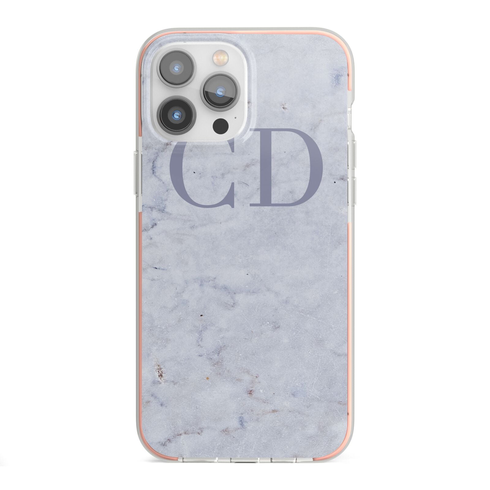 Grey Marble Grey Initials iPhone 13 Pro Max TPU Impact Case with Pink Edges