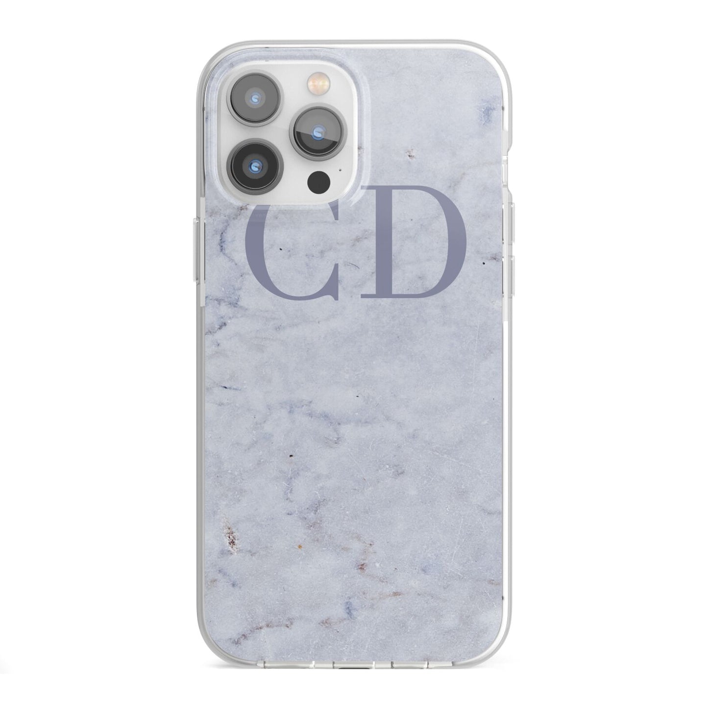 Grey Marble Grey Initials iPhone 13 Pro Max TPU Impact Case with White Edges