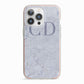 Grey Marble Grey Initials iPhone 13 Pro TPU Impact Case with Pink Edges