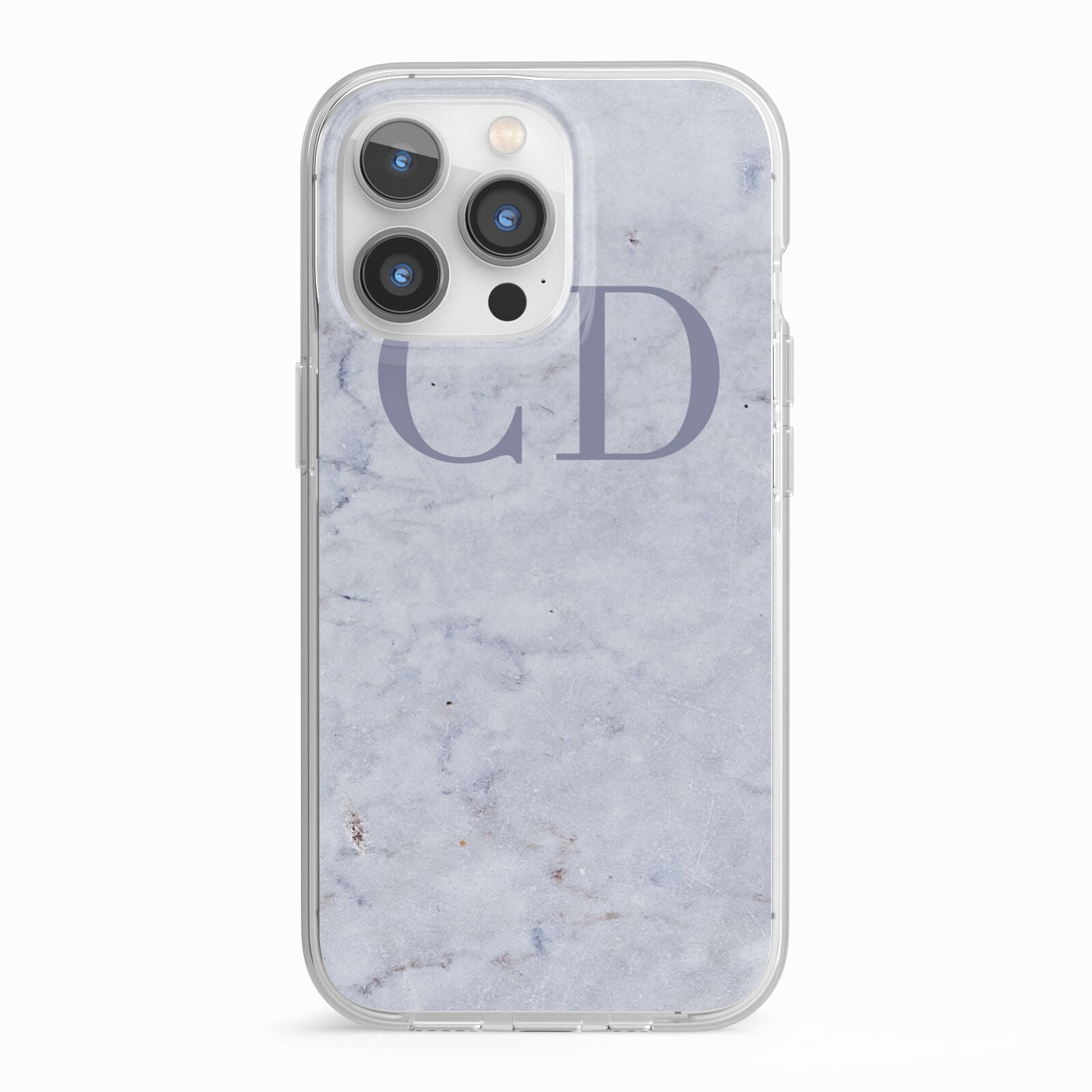 Grey Marble Grey Initials iPhone 13 Pro TPU Impact Case with White Edges