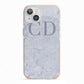 Grey Marble Grey Initials iPhone 13 TPU Impact Case with Pink Edges