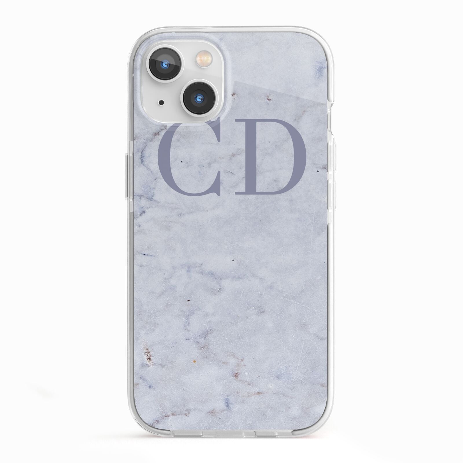 Grey Marble Grey Initials iPhone 13 TPU Impact Case with White Edges