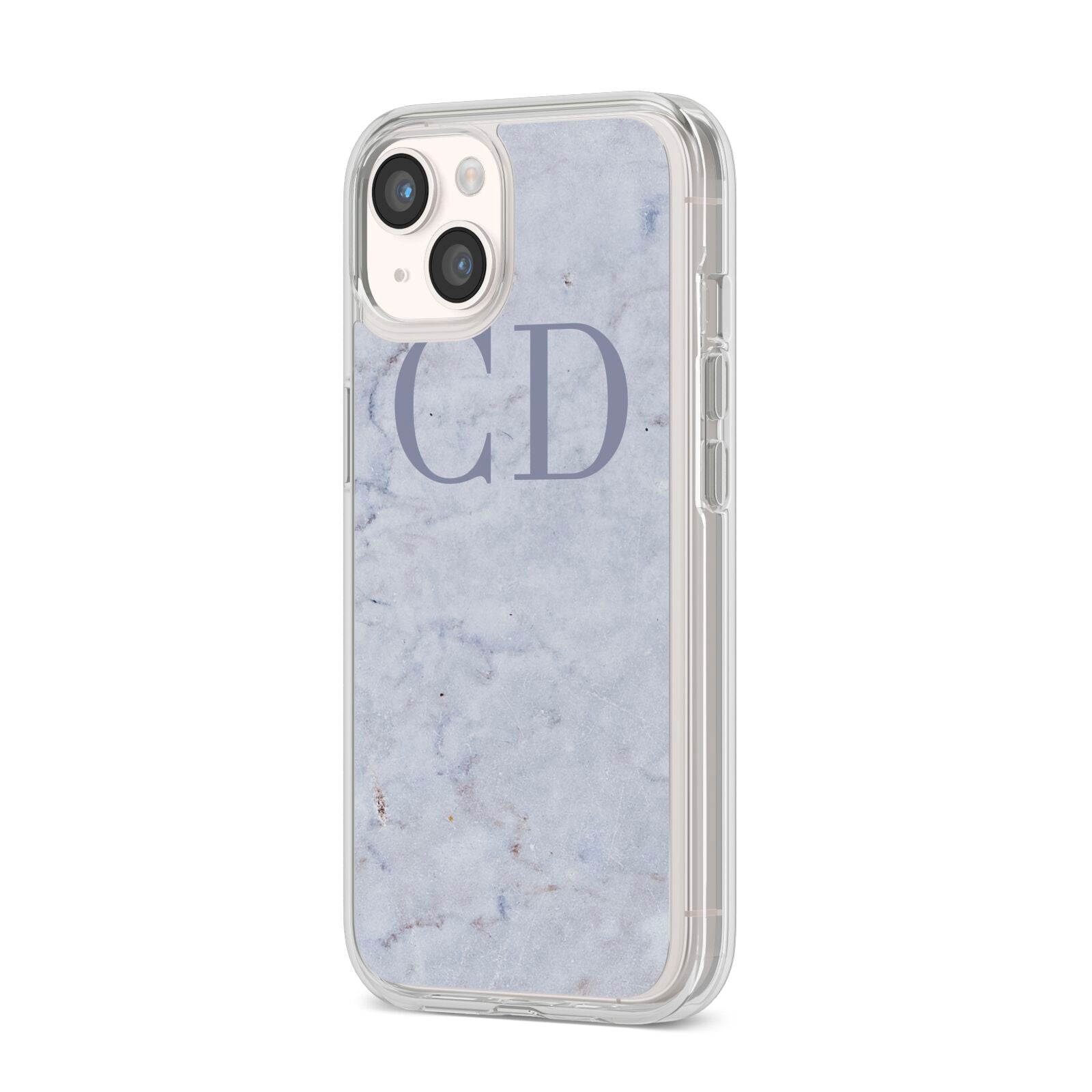 Grey Marble Grey Initials iPhone 14 Clear Tough Case Starlight Angled Image