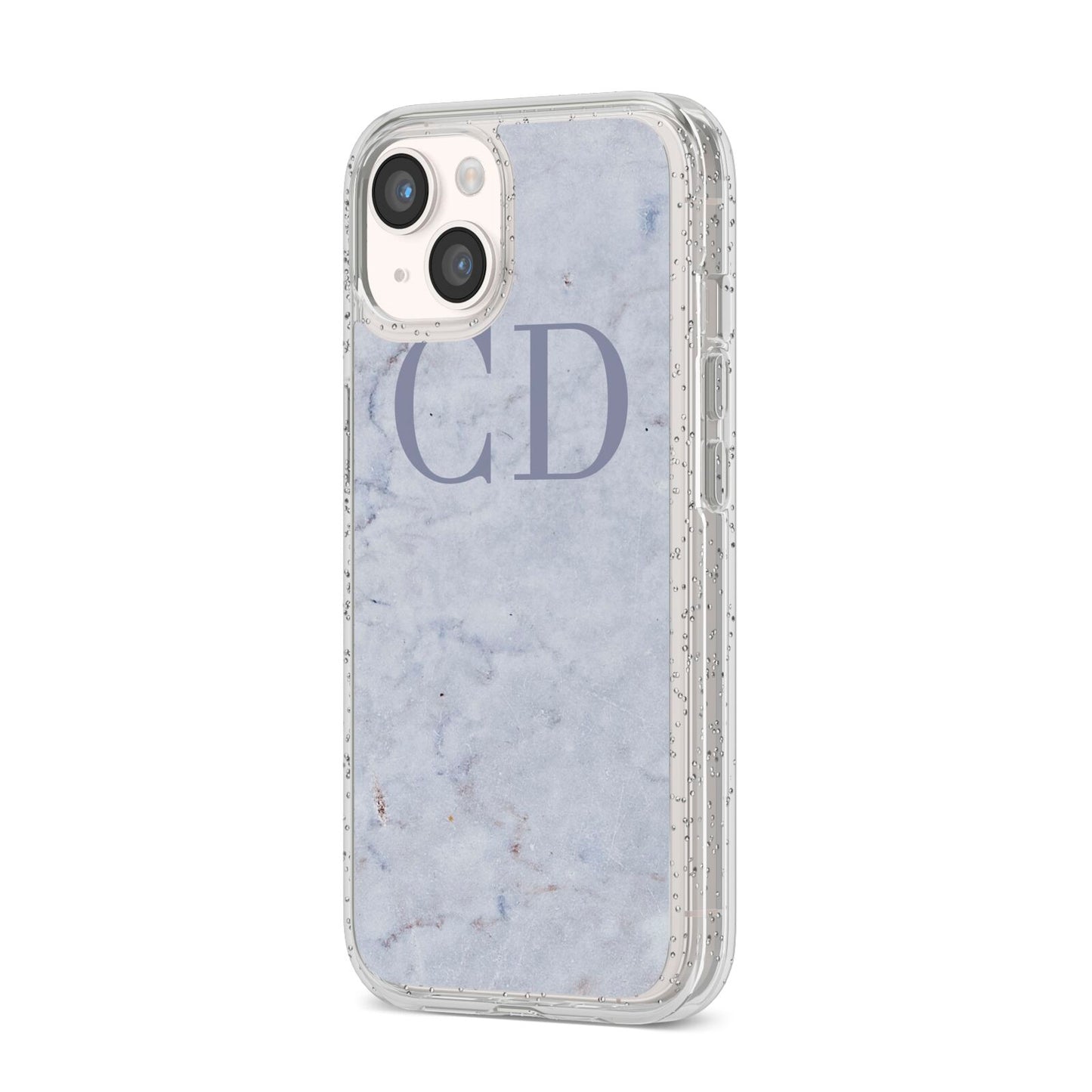 Grey Marble Grey Initials iPhone 14 Glitter Tough Case Starlight Angled Image
