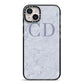 Grey Marble Grey Initials iPhone 14 Plus Black Impact Case on Silver phone