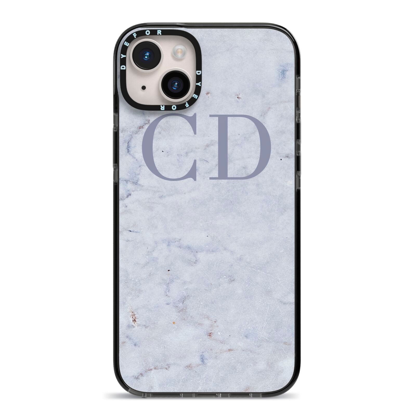 Grey Marble Grey Initials iPhone 14 Plus Black Impact Case on Silver phone