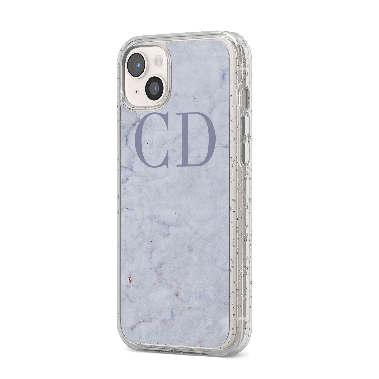 Grey Marble Grey Initials iPhone 14 Plus Glitter Tough Case Starlight Angled Image