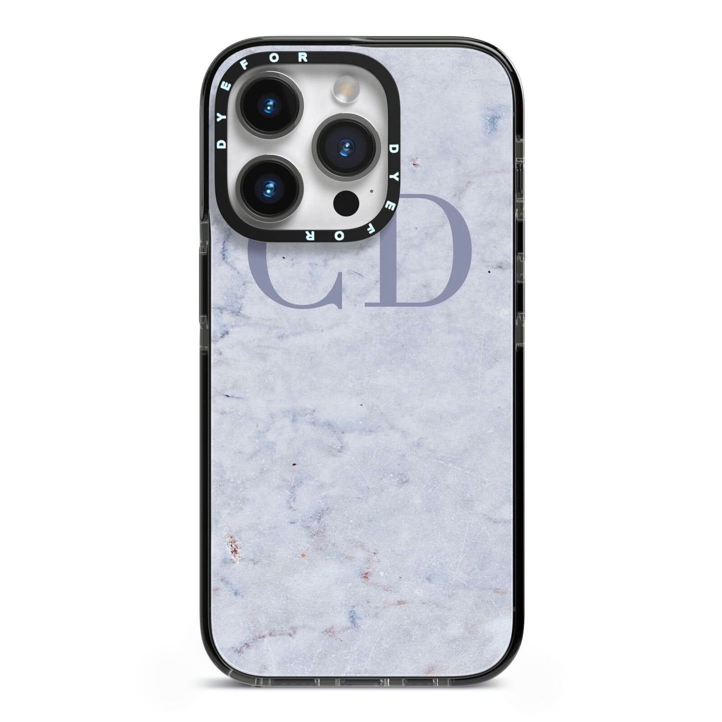 Grey Marble Grey Initials iPhone 14 Pro Black Impact Case on Silver phone