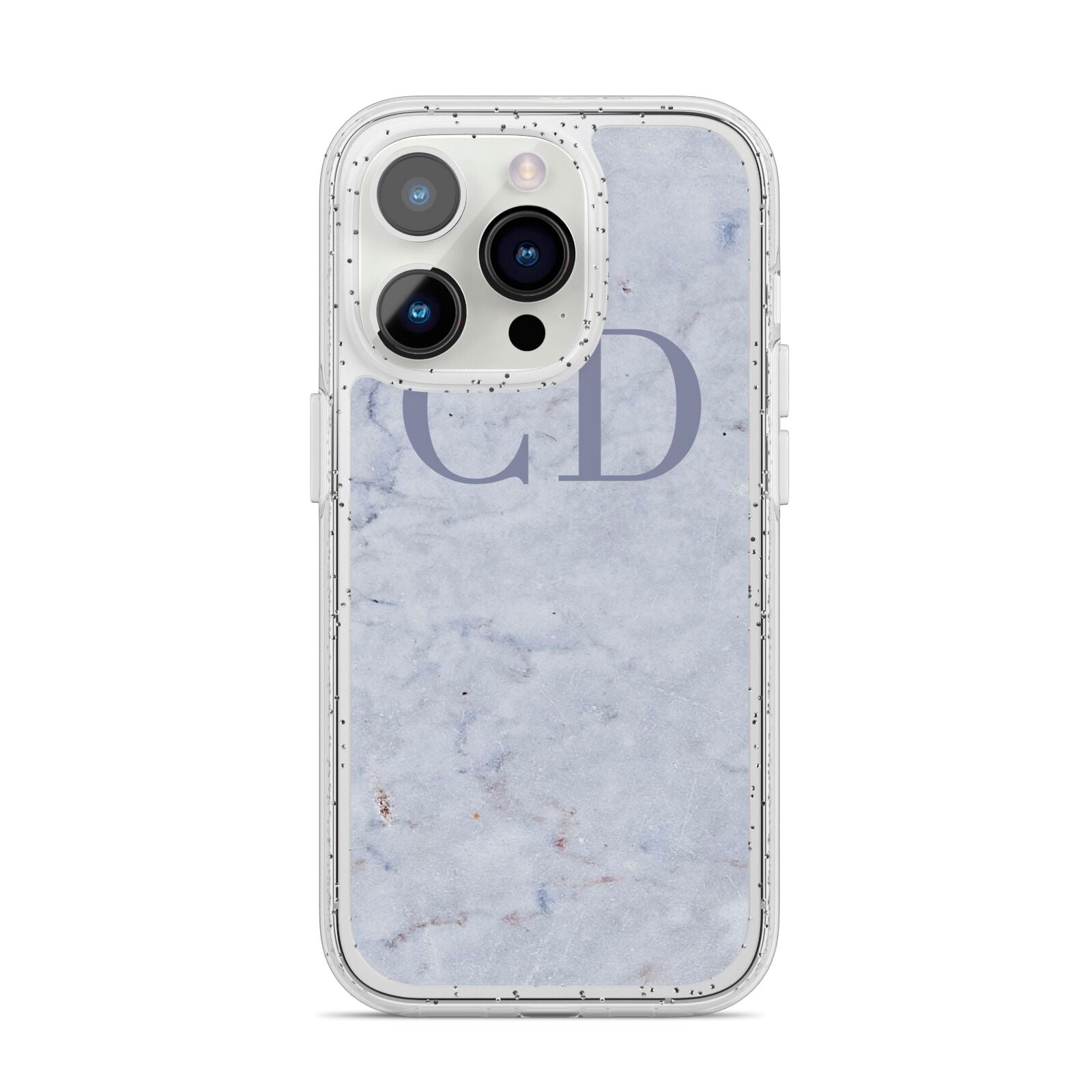Grey Marble Grey Initials iPhone 14 Pro Glitter Tough Case Silver