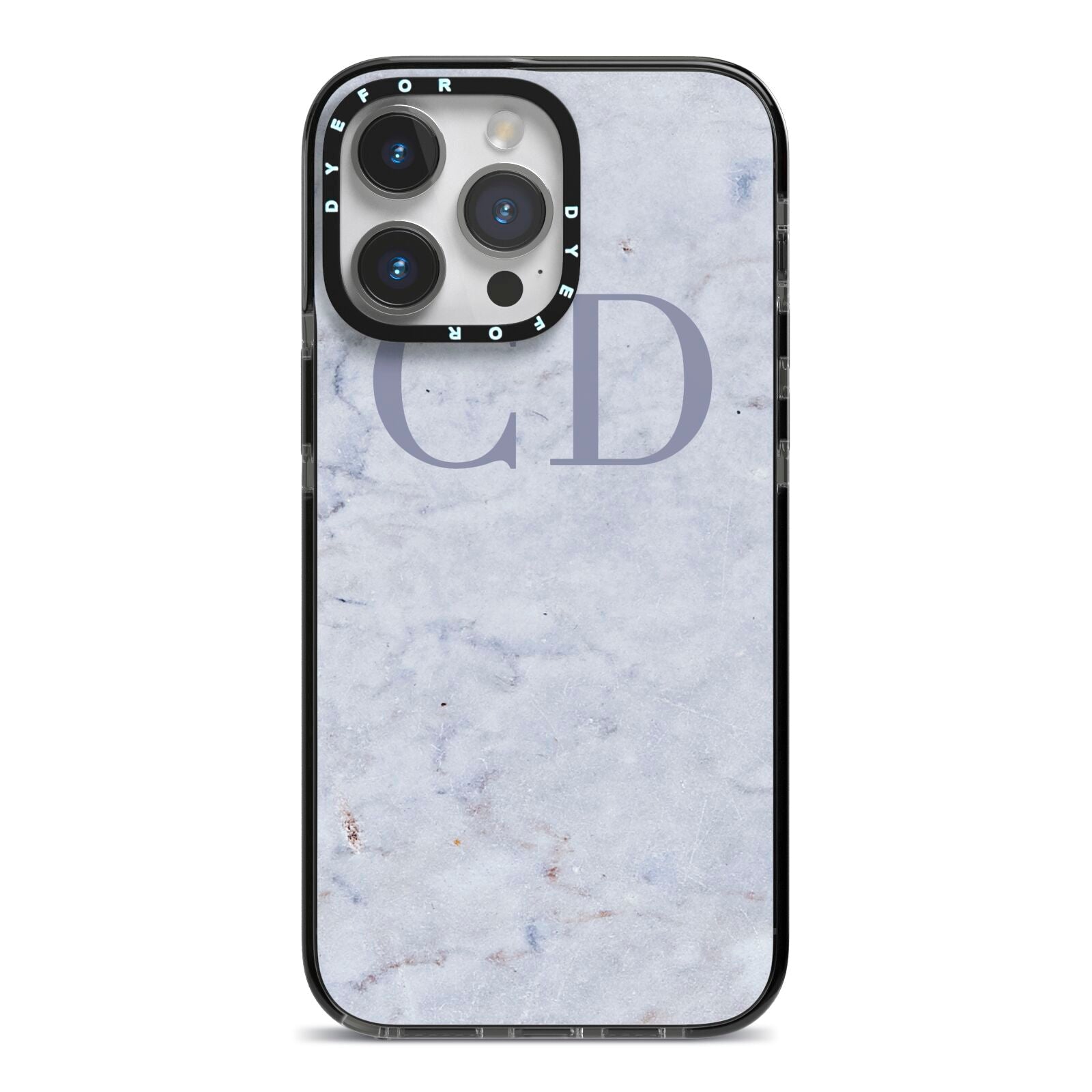 Grey Marble Grey Initials iPhone 14 Pro Max Black Impact Case on Silver phone